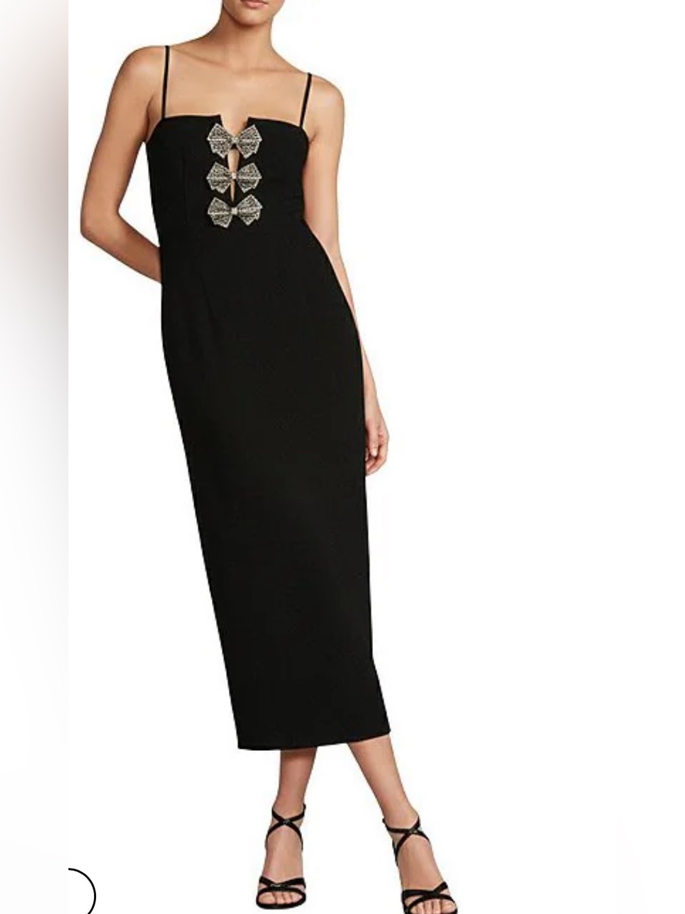 Giada Crepe Sweetheart Neck Bow Applique Midi A-Line Dress